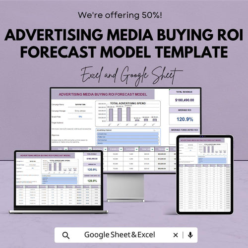 Advertising Media Buying ROI Forecast Model Template | Marketing Budget Planner | ROI Calculator | Digital Marketing Forecast Tool