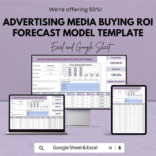 Advertising Media Buying ROI Forecast Model Template | Marketing Budget Planner | ROI Calculator | Digital Marketing Forecast Tool