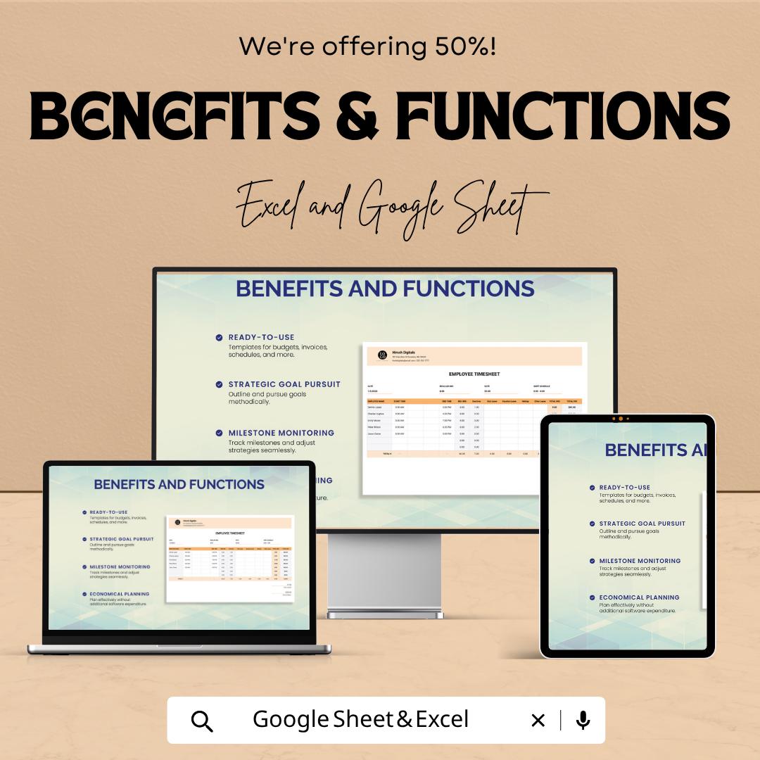 Employee Timesheet Template | Timesheet Spreadsheet | Work Hours Tracker | Payroll Template | Excel & Google Sheets | Staff Time Log Sheet