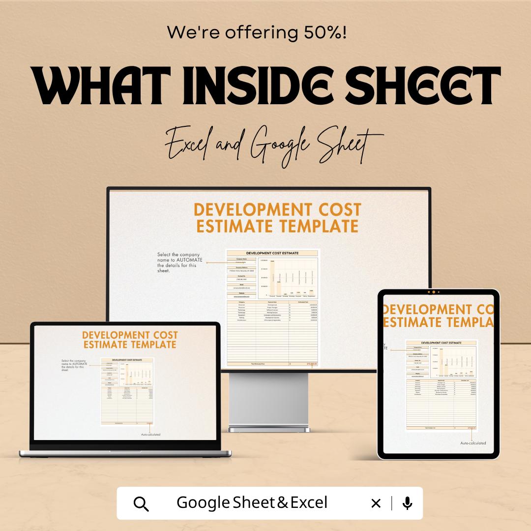 Development Cost Estimate Template | Project Budget Spreadsheet | Construction Cost Calculator | Excel & Google Sheets | Business Budget