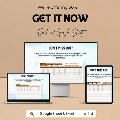 Post-Sale SLA Tracker Template | Service Level Agreement Tracker | Customer Support KPI Tool | Excel & Google Sheets