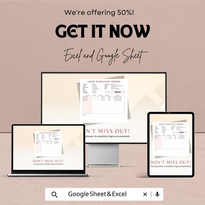 Logo Purchase Order Template | Excel and Google Sheets | Branding Order Sheet | Client Invoice & Purchase Form