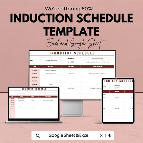 Induction Schedule Template | Employee Onboarding Planner | HR Training Schedule Template | Staff Onboarding Tracker Sheet