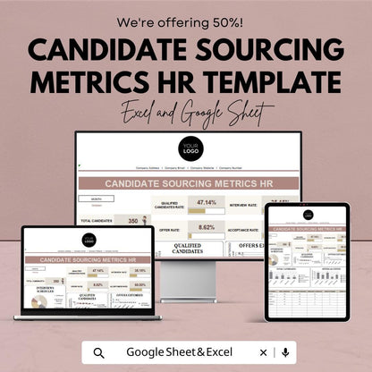 Candidate Sourcing Metrics HR Template | Excel & Google Sheets | Recruitment Analytics Dashboard | Hiring KPI Tracker