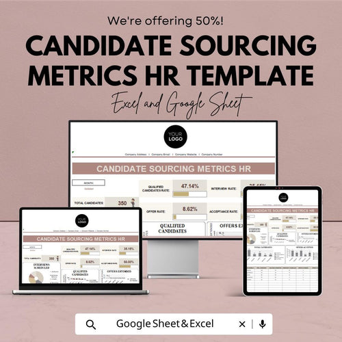 Candidate Sourcing Metrics HR Template | Excel & Google Sheets | Recruitment Analytics Dashboard | Hiring KPI Tracker