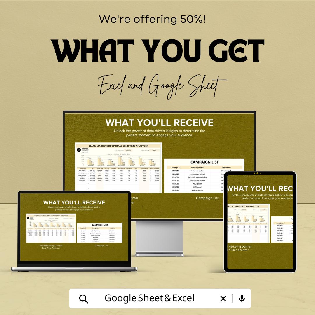 Email Marketing Optimal Send Time Analyzer Template | Email Engagement Tracker | Send Time Optimization Tool | Marketing Analytics Sheet