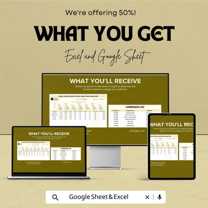 Email Marketing Optimal Send Time Analyzer Template | Email Engagement Tracker | Send Time Optimization Tool | Marketing Analytics Sheet