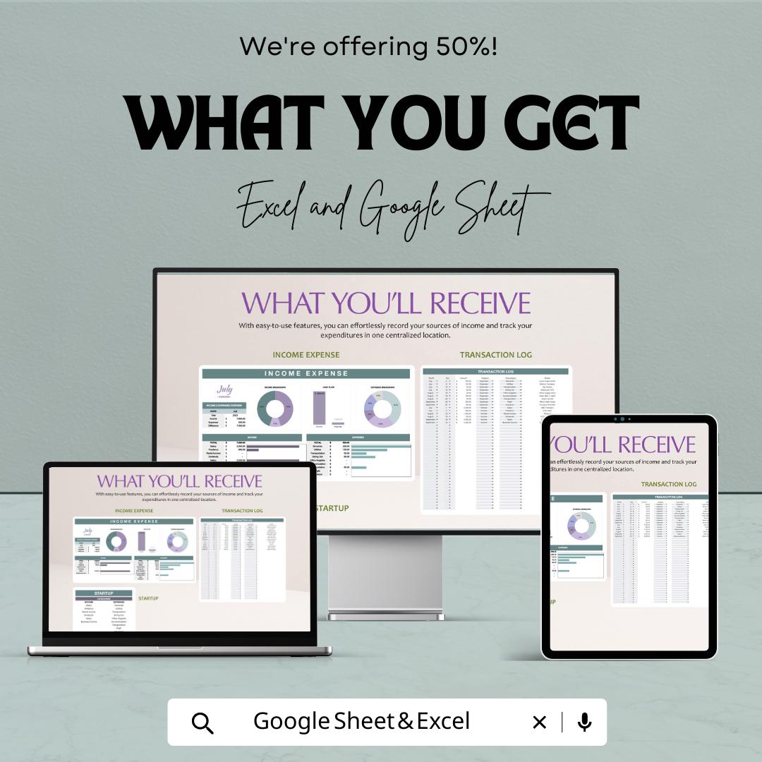 Income Expense Tracker Spreadsheet, Budget Template, Monthly Finance Planner, Cash Flow Tracker,  Small Business Finance