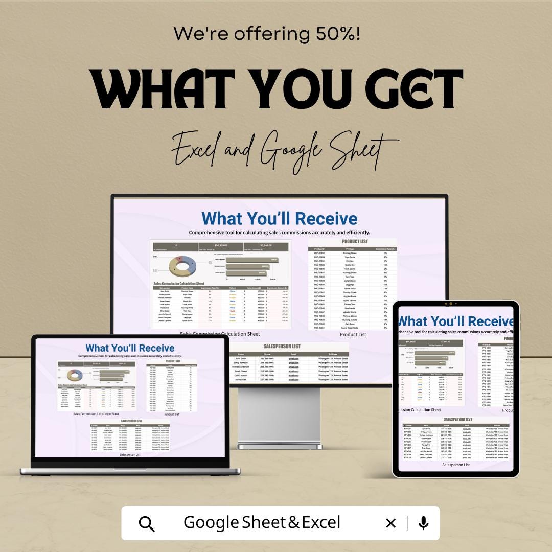 Sales Commission Calculation Template | Commission Tracker Spreadsheet | Sales Dashboard Template | Sales Performance Tracker