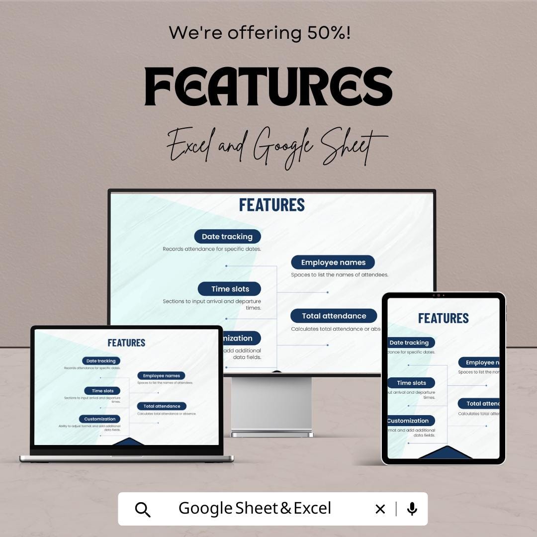 Attendance Template | Employee Attendance Tracker | Excel and Google Sheets Time Log | Staff Attendance Sheet | HR Printable Template