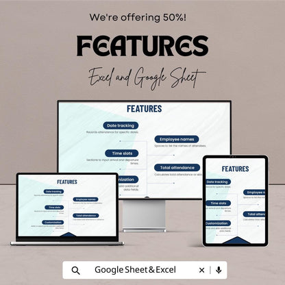 Attendance Template | Employee Attendance Tracker | Excel and Google Sheets Time Log | Staff Attendance Sheet | HR Printable Template