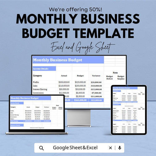 Monthly Business Budget Template | Business Budget Spreadsheet | Monthly Expense Tracker | Financial Planning Template