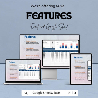 Advertising Media Mix Modeling Worksheet Template | Excel & Google Sheets | Marketing Mix Analysis Spreadsheet | ROI Modeling Tool |