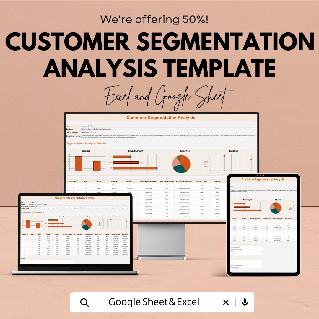 Customer Segmentation Analysis Template | Excel and Google Sheets Dashboard | Marketing Analytics | Business Data Report