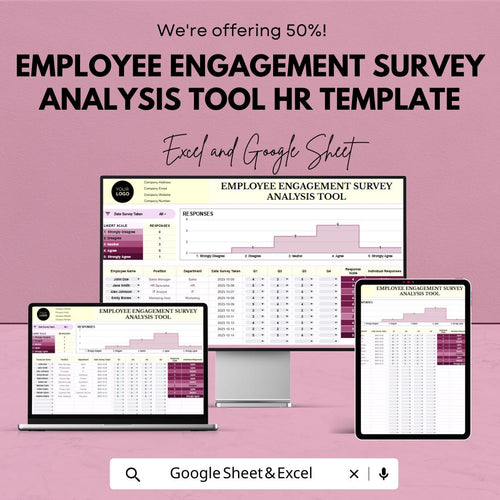 Employee Engagement Survey Analysis Tool | HR Survey Analysis Template | Excel & Google Sheets | Employee Feedback Dashboard
