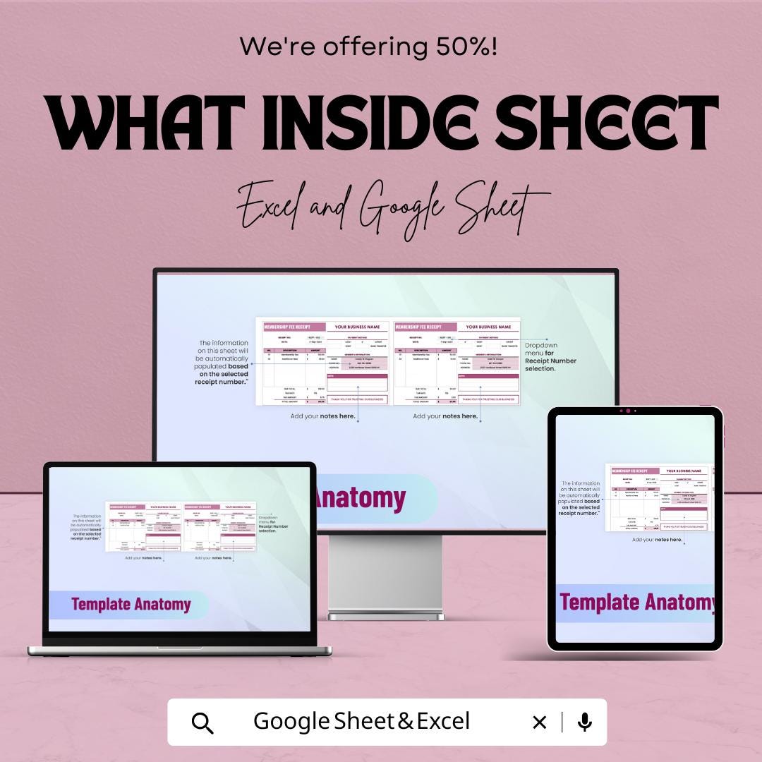 Membership Fee Receipt Template | Google Sheet & Excel | Digital Membership Fee Receipt Tracker | Instant Download