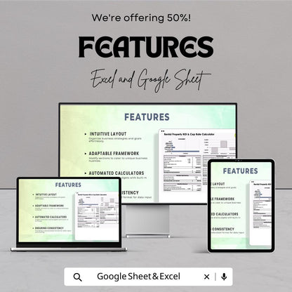 Rental Property ROI & Cap Rate Calculator | Excel and Google Sheets Real Estate Investment Analyzer | Cash Flow and Return Spreadsheet