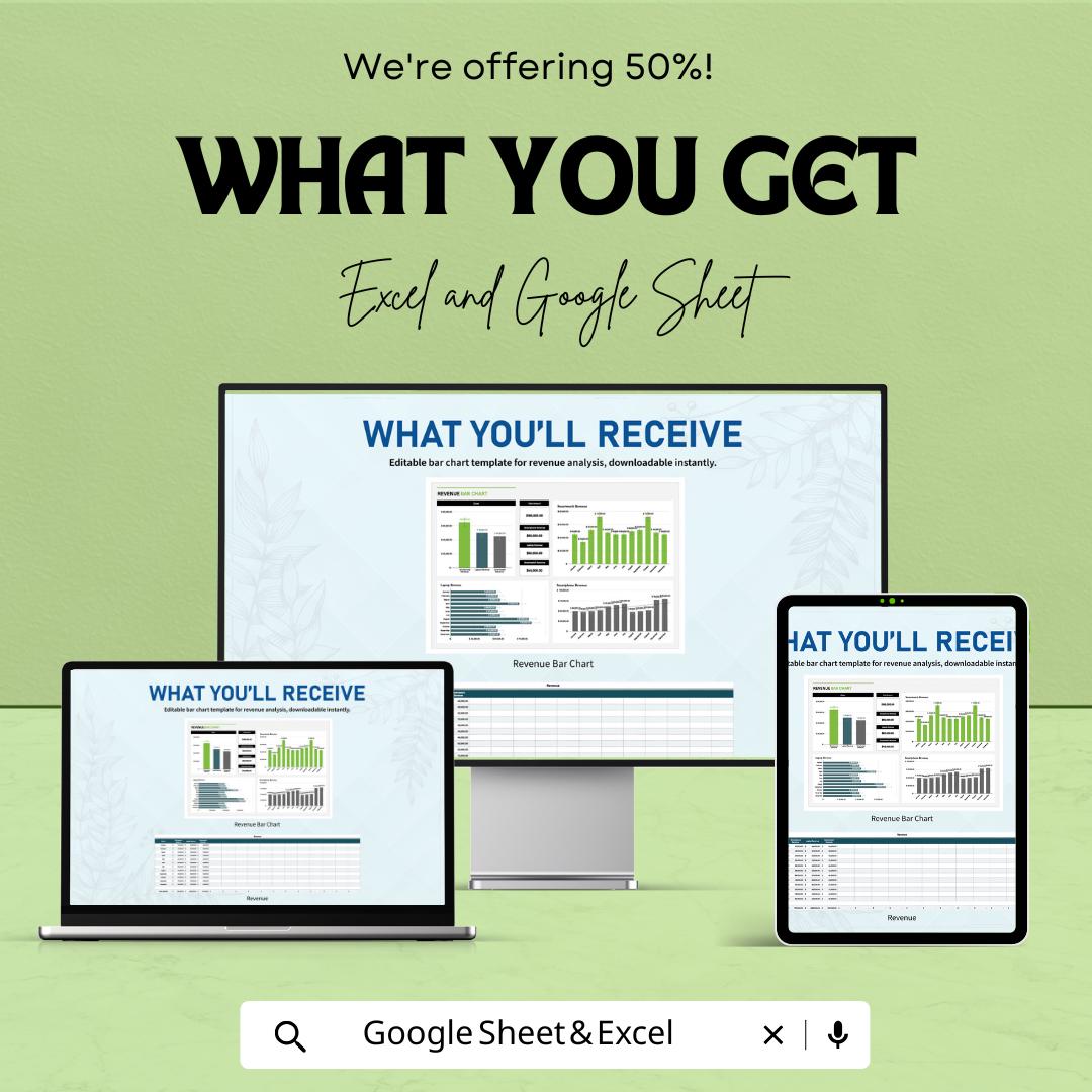 Revenue Bar Chart Template | Excel and Google Sheets | Track Sales & Analyze Revenue Trends