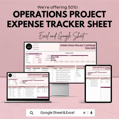 Operations Project Expense Tracker Sheet | Excel & Google Sheet Template for Budget Management | Financial Planning Tool | Project Cost