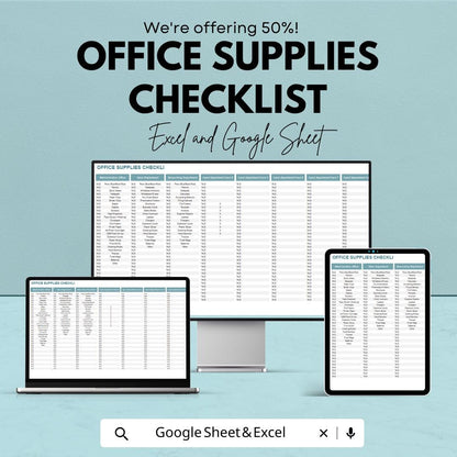 Office Supplies Checklist Template | Google Sheets & Excel | Office Inventory Tracker | Business Supply Management | Printable Supply Log