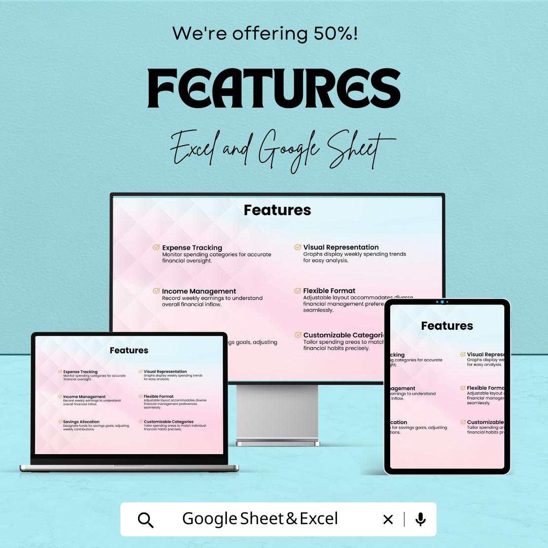 Weekly Budget Sheet | Editable Budget Planner Template | Google Sheet & Excel | Expense Tracker | Financial Planner | Money Tracker