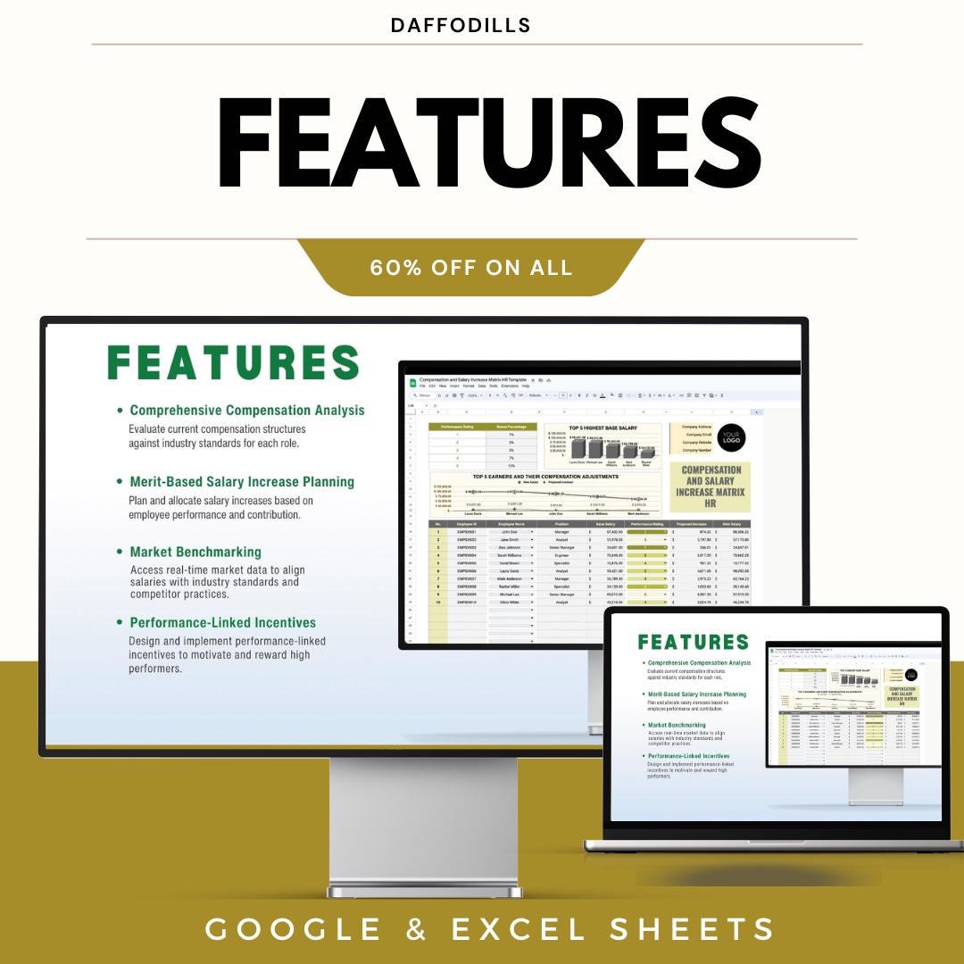 Compensation and Salary Increase Matrix HR Template, Salary Review Tool, Employee Pay Matrix, HR Compensation Planner