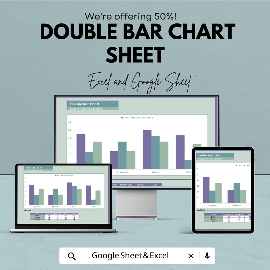 Double Bar Chart Template for Excel & Google Sheets - Visualize and Compare Data