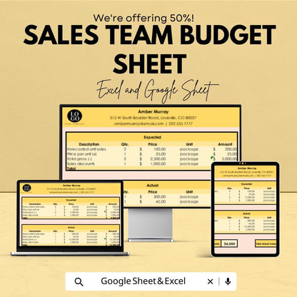 Sales Team Budget Sheet | Excel and Google Sheet | Sales Expense Forecast Template | Business Budget Tracker | Sales Planner Tool