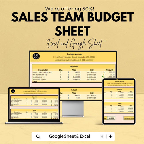 Sales Team Budget Sheet | Excel and Google Sheet | Sales Expense Forecast Template | Business Budget Tracker | Sales Planner Tool