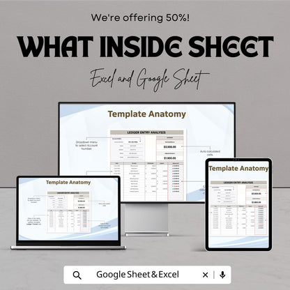 Ledger Entry Analysis Template | Accounting Tracker | Financial Record Log | Income Expense Ledger | Automated Balance Sheet