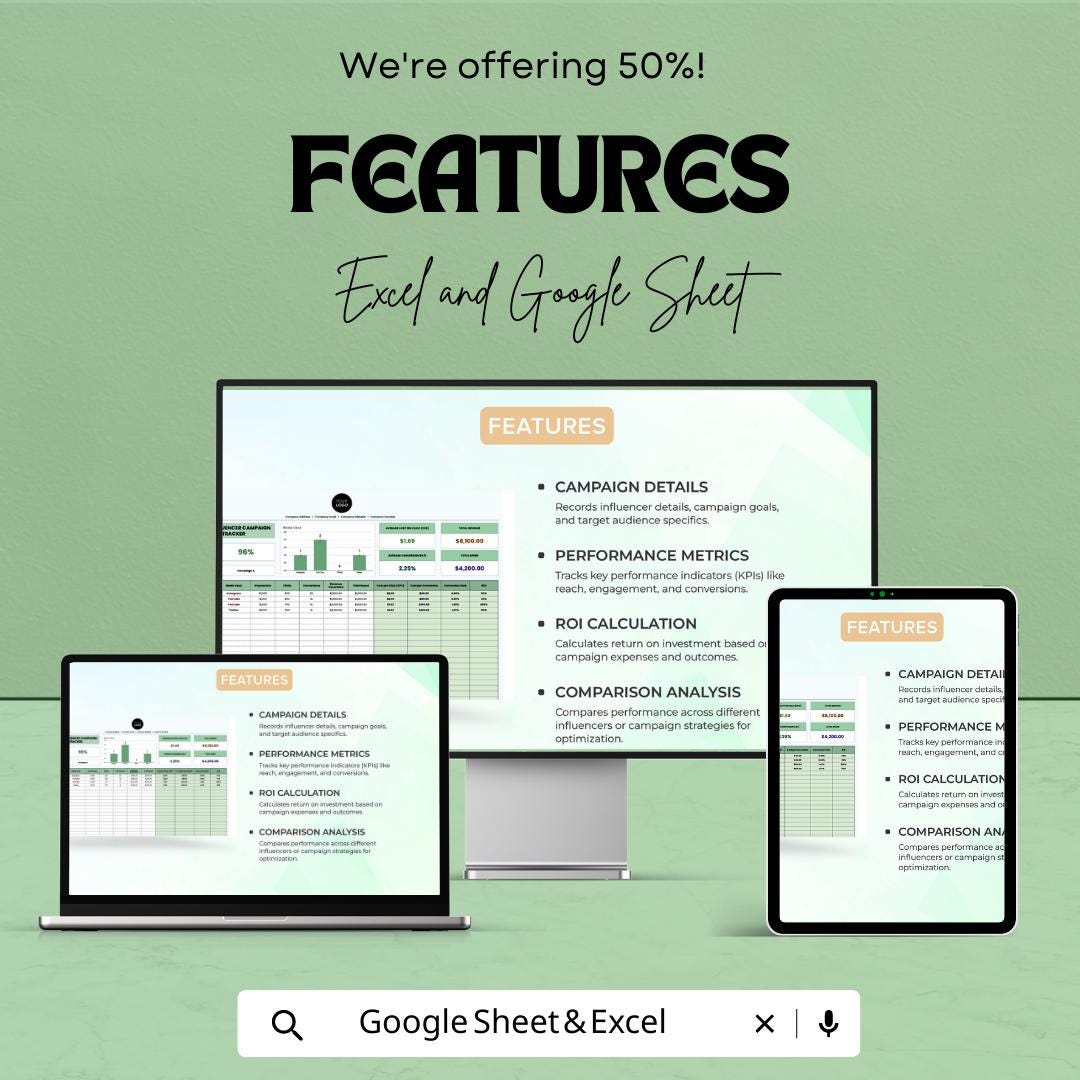 Startup Influencer Campaign ROI Tracker Template | Excel & Google Sheets | Influencer Marketing Analytics, Campaign Performance Tracker