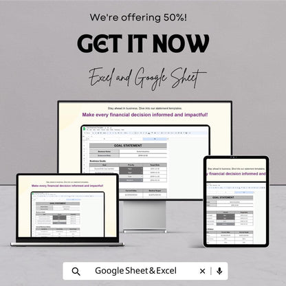 Goal Statement Template - Business Goal Setting Google Sheets Template, Track Priorities and Targets, Instant Download, Financial Planning