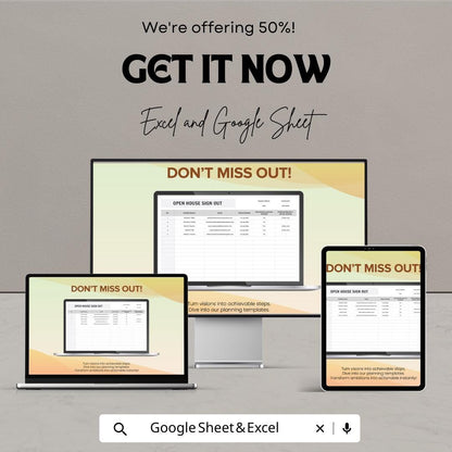 Open House Sign Out Sheet | Real Estate Sign-In Template | Excel & Google Sheets | Property Viewing Sign-In Sheet | Editable Open House Log
