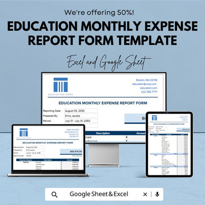 Education Expense Tracker Excel | Monthly Expense Report  | School Budget Planner | Education Budget Spreadsheet