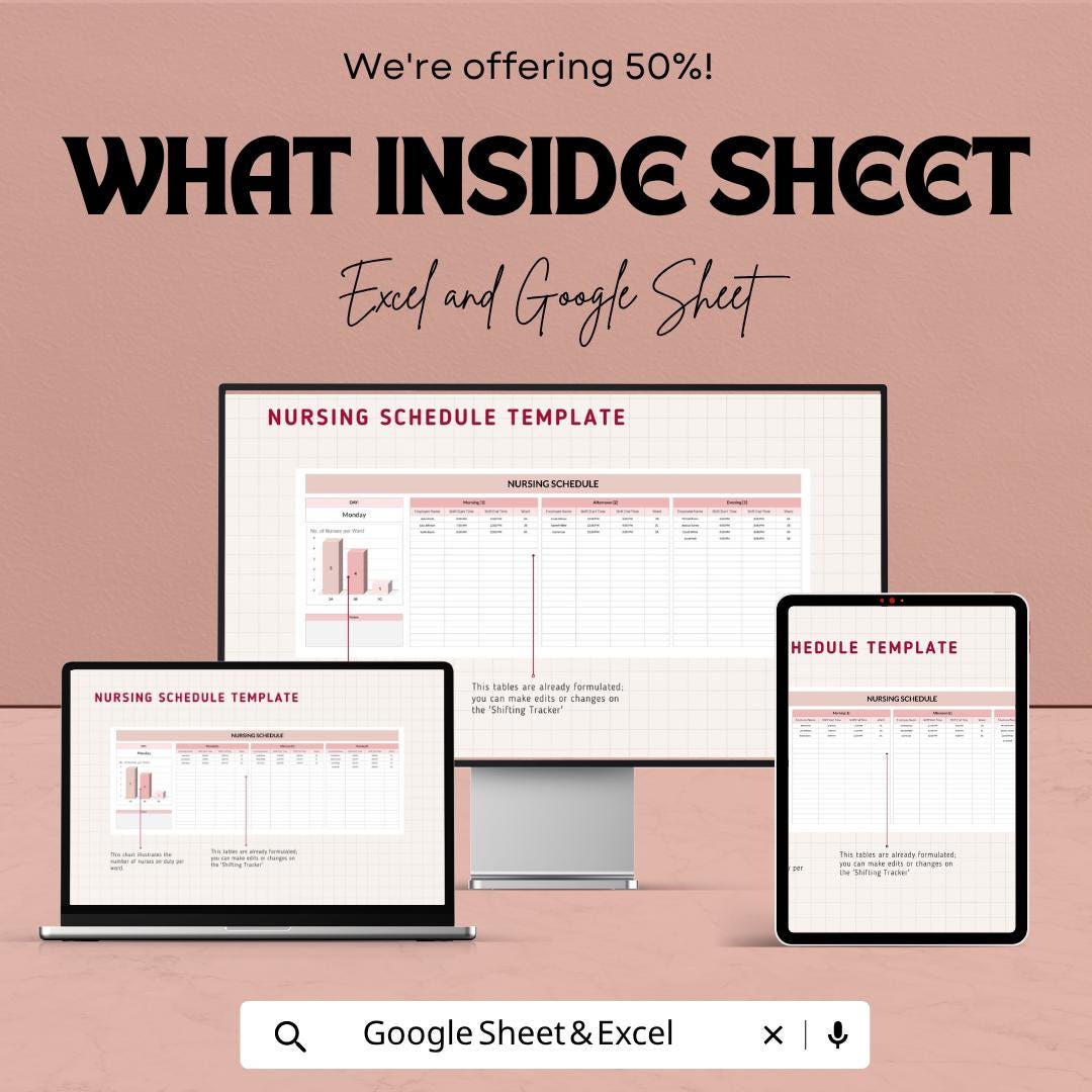 Nursing Schedule Template | Nurse Shift Schedule | Staff Roster Spreadsheet | Healthcare Scheduling Template