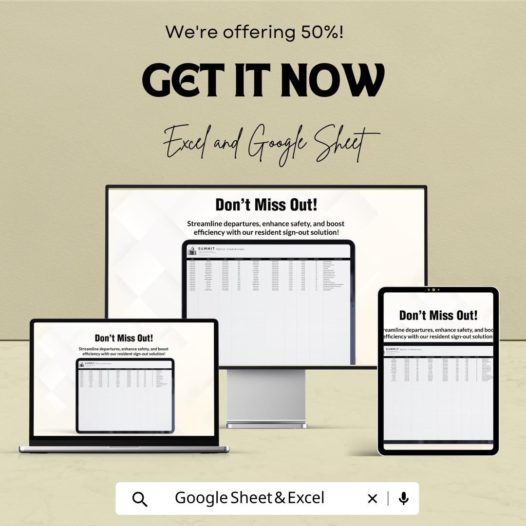 50% Off - Resident Sign Out Sheet for Excel & Google Sheets | Departure Tracker | Residential Management | Organize Resident Check-Outs