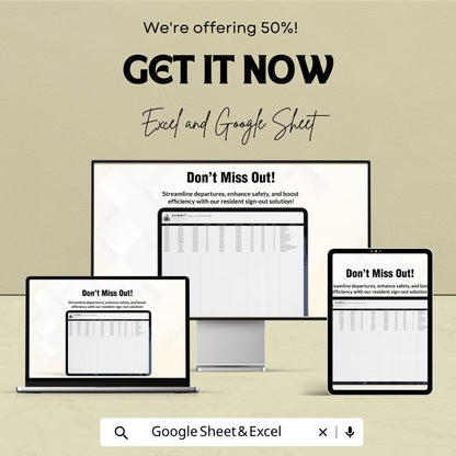 50% Off - Resident Sign Out Sheet for Excel & Google Sheets | Departure Tracker | Residential Management | Organize Resident Check-Outs
