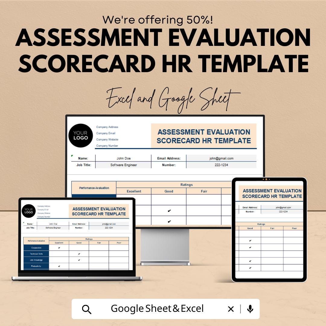 Balanced Scorecard for Employee Evaluation HR Template | Performance Review | KPI Dashboard | Staff Appraisal Tracker