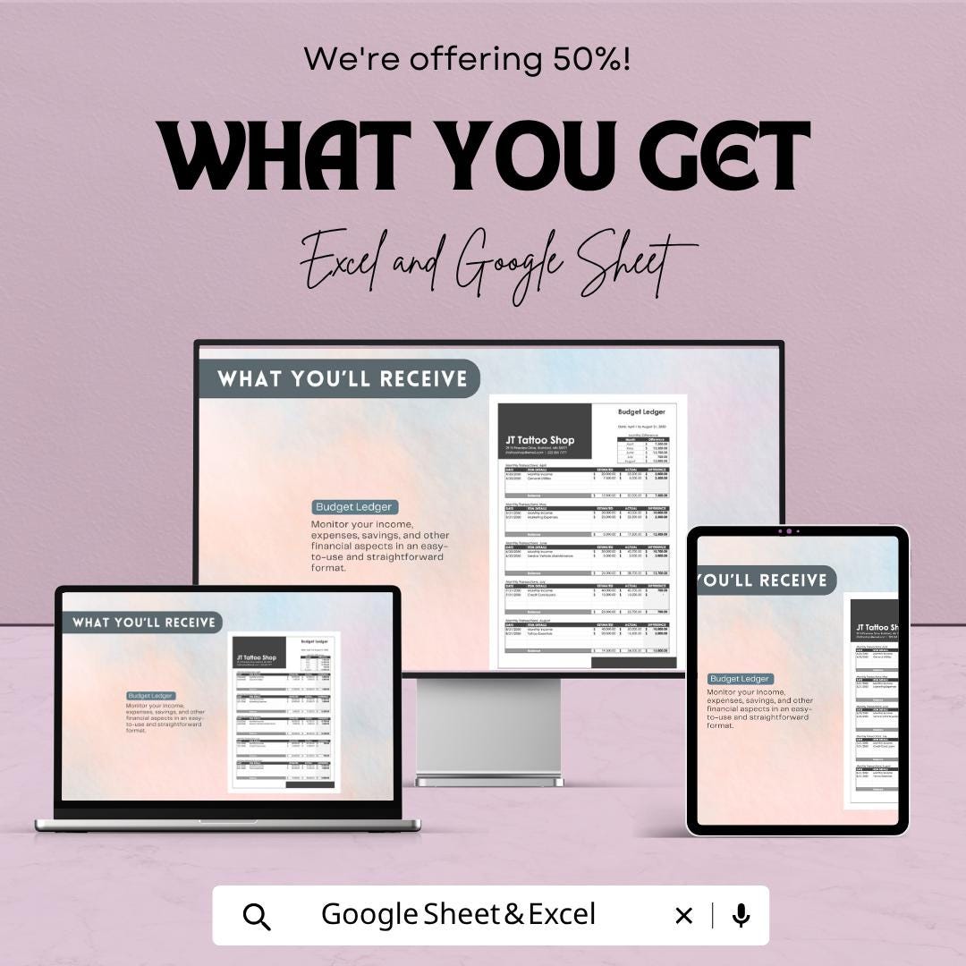Budget Ledger Template | Budget Planner Spreadsheet | Income Expense Tracker | Personal Finance Template | Google Sheets & Excel |