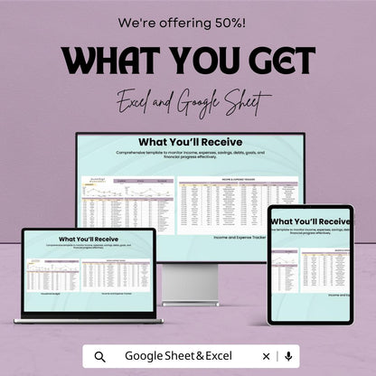 Household Budget Worksheet | Google Sheets Template for Tracking Income, Expenses, and Financial Goals | Easy to Use & Customizable