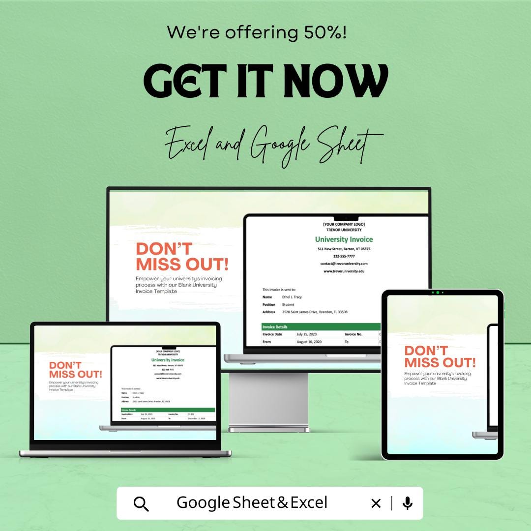 Blank University Invoice Template - Customizable Excel and Google Sheets - Professional & Easy-to-Use