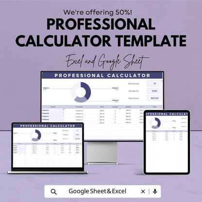 Professional Calculator Template | Business Calculator Spreadsheet | Sales Tracker with Charts | Expense & Tax Calculator