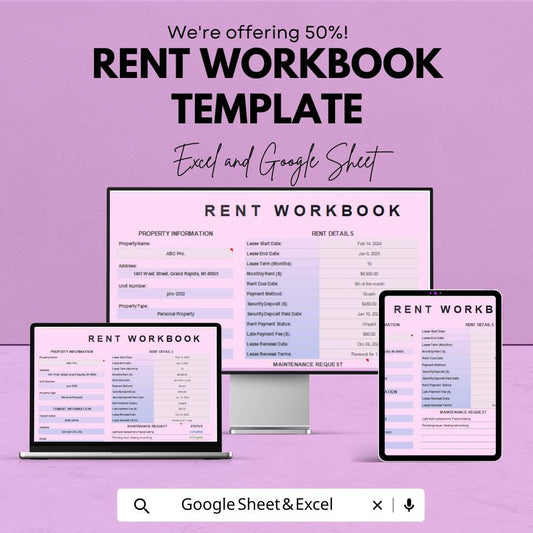 Rent Workbook Template | Excel and Google Sheets | Rental Property Tracker | Tenant Management Sheet | Lease Tracker | Editable Rent Log