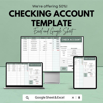 Checking Account Template | Excel and Google Sheets Check Register | Bank Account Tracker Spreadsheet | Budget and Transaction Log