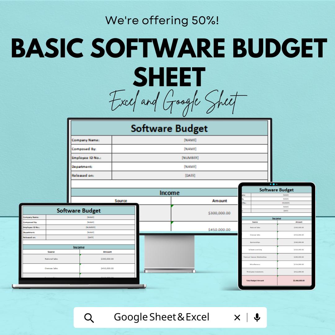 Basic Software Budget Sheet | Excel & Google Sheets Template for Budget Planning | Instant Download