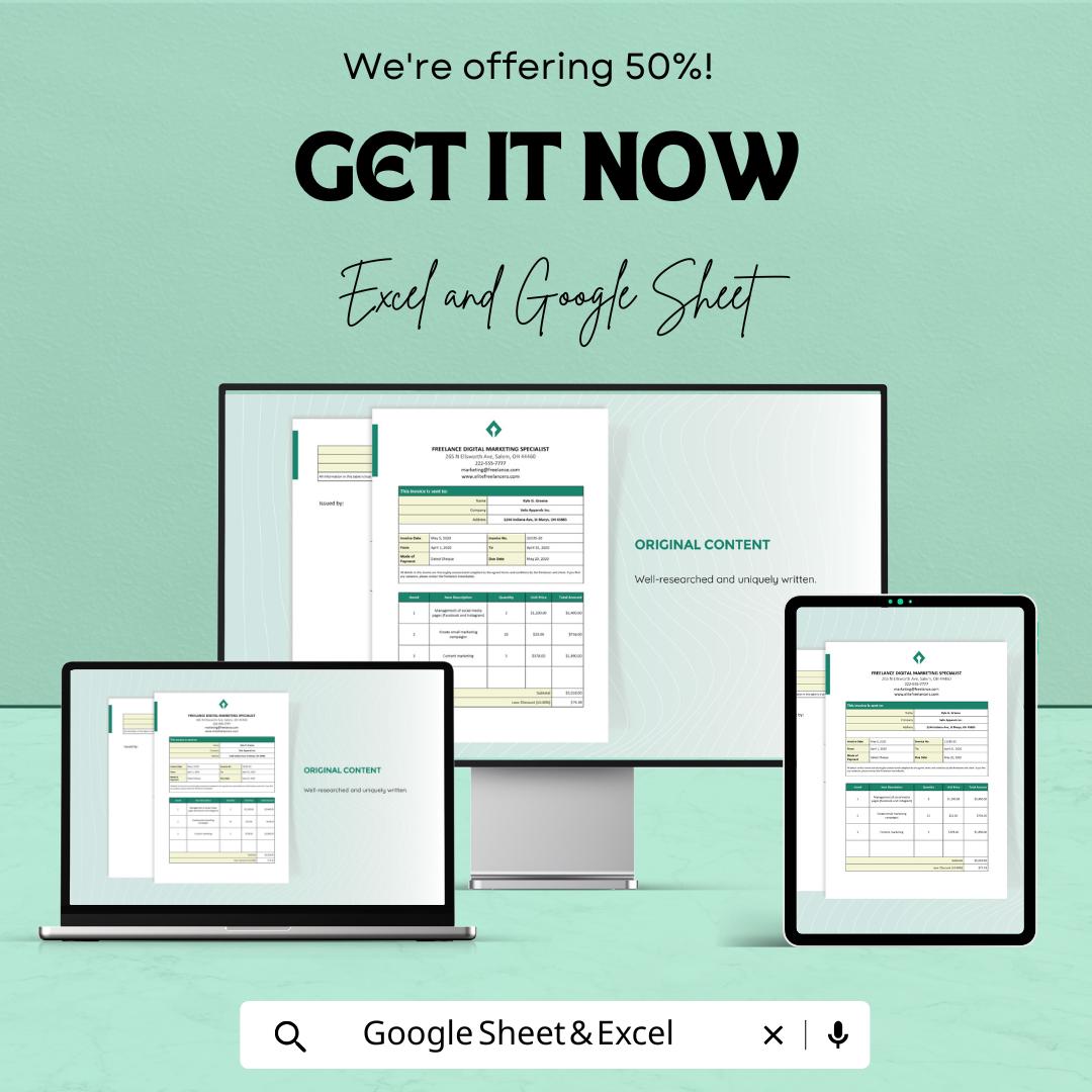 Freelance Service Invoice Template | Editable Business Invoice | Freelancer Billing Sheet | Printable Invoice Tracker