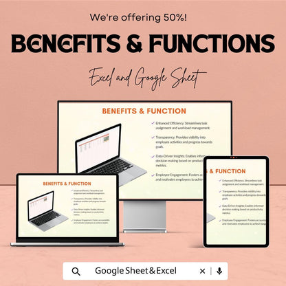 Employee Productivity Tracker Template, Excel & Google Sheets, Staff Performance Dashboard, Task KPI Tracker, Team Productivity Spreadsheet