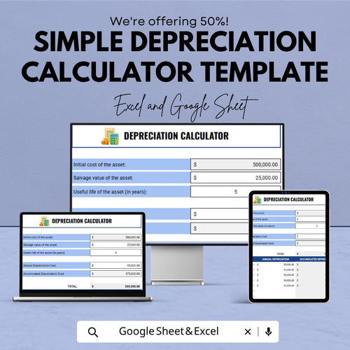 Simple Depreciation Calculator Template | Asset Depreciation Spreadsheet | Straight Line Depreciation Tool