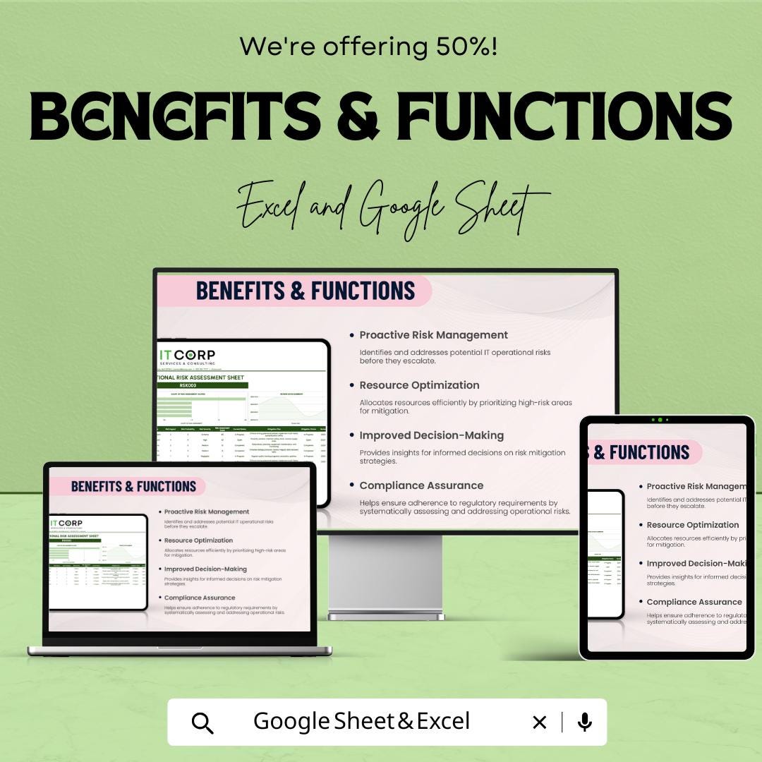 IT Operational Risk Assessment Sheet Template | IT Risk Management Tool | Excel & Google Sheets Risk Register | Operational Risk Analysis