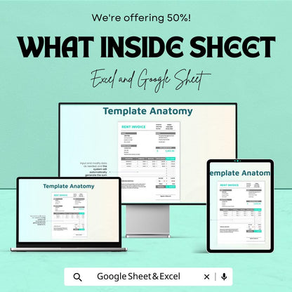 Simple Rent Invoice Sheet | Excel & Google Sheets Template | Rent Billing Template